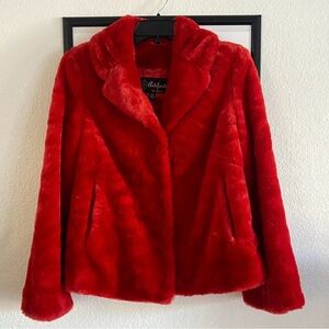 VINTAGE RETRO RED FAUX FUR BELL SLEEVE JACKET COAT  90s 00s - small
